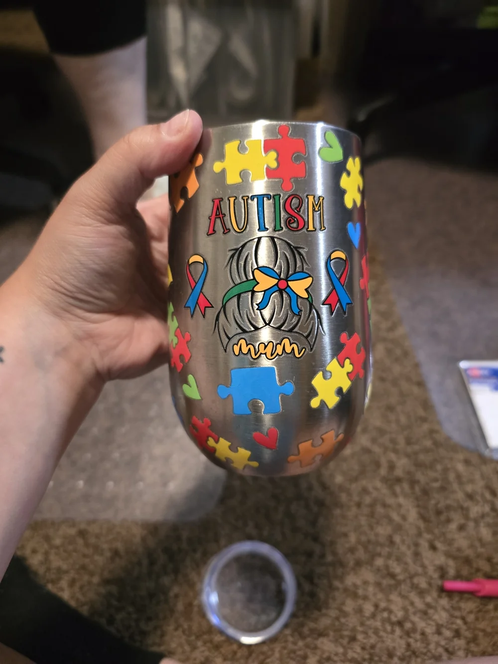 Autism Awareness Stainless Steel Tumbler - Colorful Puzzle Design